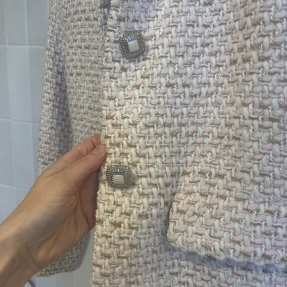 Zara Wool Tweed Soft Pink Blazer - Picture 4 of 6